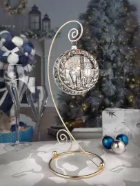 Set of 3 silver Christmas balls "Bells, Bullfinches and Nostalgia"